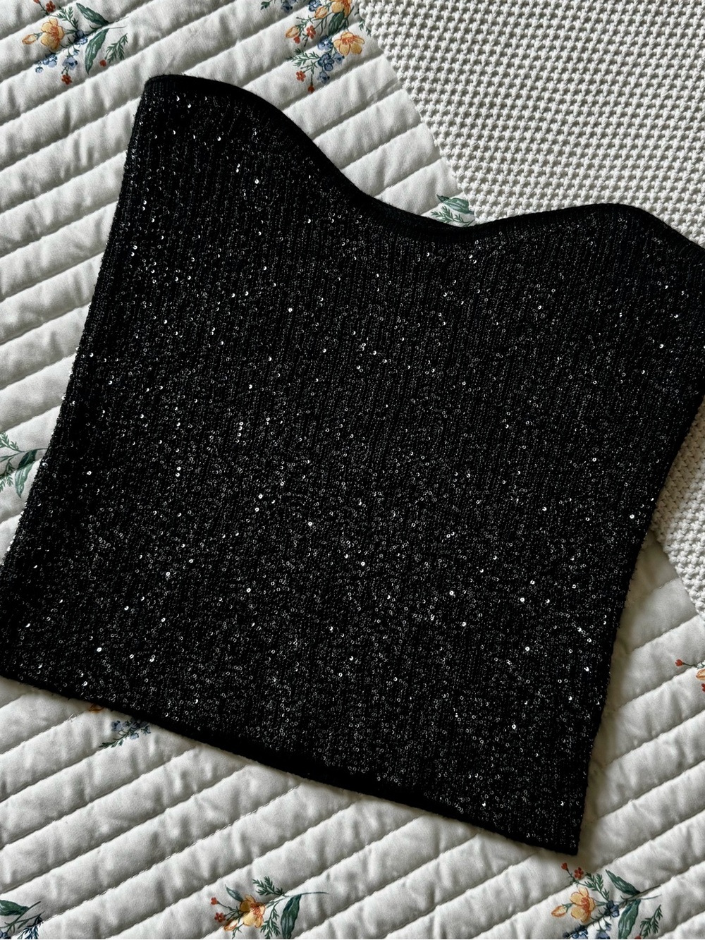Ba&sh Puck Pull Sequined Knit Strapless Tube Top, Black – Size Large